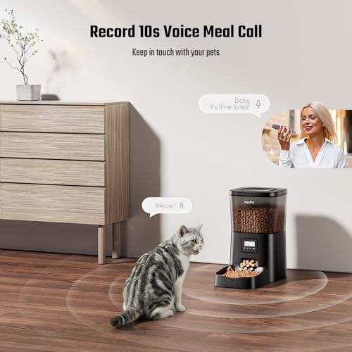 Espelho Automatic Cat Feeder- 4L Timed Cat Food Dispenser 1-6 Meals Control for Cat and Small Dog- Auto Pet Feeder with Desiccant Bag Keep Fresh for Reliable Easy Set Up and Clean- Voice Recorder