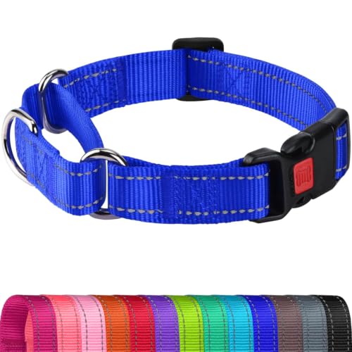 Joytale Martingale Collar for Dogs, Reflective Escape Proof Training Dog Collars with Safety Lock Buckle, No Slip Soft Nylon for Large Dogs, Navy Blue, L