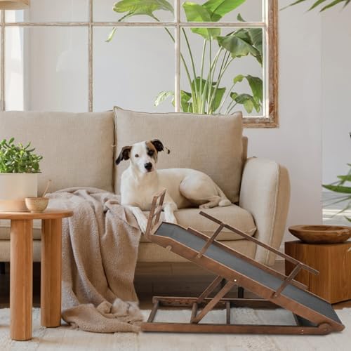 Dog Ramp for Couch, 5-Level Adjustable Wooden Pet Ramp for Bed & SUV, Adjustable Height 15.7"-23.6",Folding Non Slip Dog Ramps for Small Large Senior Dogs & Cats - Furniture Quality