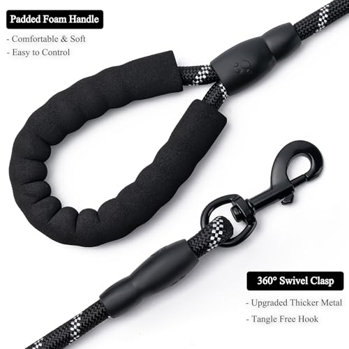 2 Pack Dog Leash, 4/5//6 FT Heavy Duty Nylon Rope Pet Leashes with Comfortable Padded Handle, Reflective Dog Leashes for Small Medium and Large Dogs (5FT-1/2,Black/Black)