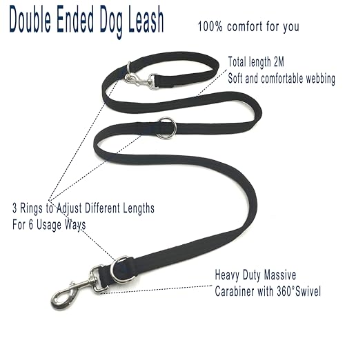 Multifunctional Double Ended Dog Leash,for Obedience Training Or Distance Work Easy to Use,Lightweight,Soft&Durable Convertible Hands Free,Crossbody,Over Shoulder(Black, 2M*2.5CM)