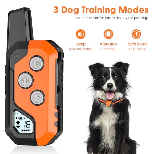 PIOUNS Shock Collar for Dogs, IP67 Waterproof Dog Training Collar with Remote, 3 Training Modes with Beep, Vibration, and Safe Static, Rechargeable for Large Medium