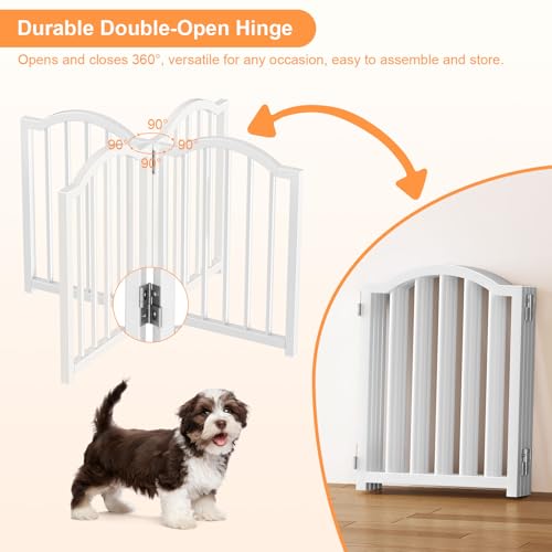 Snughome Short Dog Gate Indoor, 16" High Freestanding Small Dog Door Gates with Support Feet, Expands Up to 48’’ Wide Foldable Pet Gate for Doorway, 4 Panel Folding Pet Door Pet Fence for Puppy, White