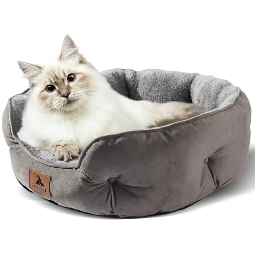 Asvin Small Dog Bed for Small Dogs, Cat Beds for Indoor Cats, Pet Bed for Puppy and Kitty, Extra Soft & Machine Washable with Anti-Slip & Water-Resistant Oxford Bottom, Grey, 20 inches