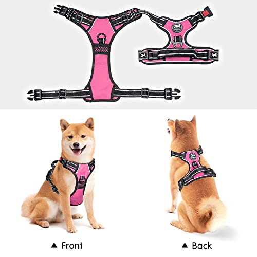 PoyPet No Pull Dog Harness, No Choke Front Lead Dog Reflective Harness, Adjustable Soft Padded Pet Vest with Easy Control Handle for Small to Large Dogs(Pink, Medium)
