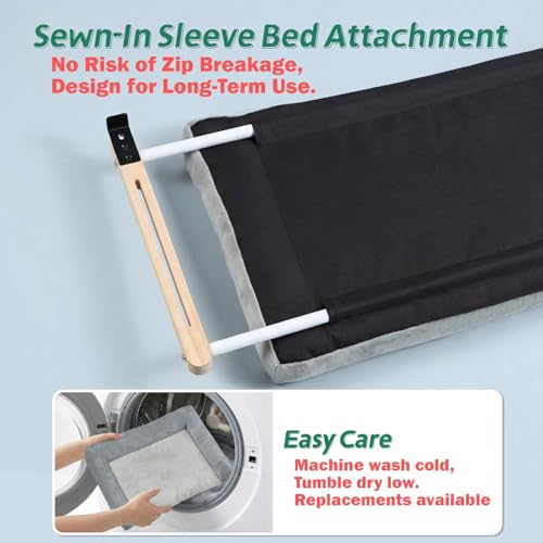 Zakkart Cat Perch for Window Sill with Bolster - Orthopedic Hammock Design with Premium Hardwood & Robust Metal Frame - Cat Window Seat for Large Cats - Natural Color Wood Gray Bed, 26.4''W