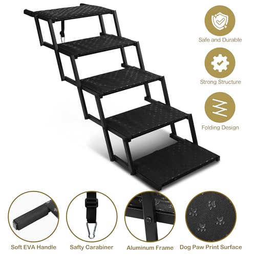 Dog Stairs for Car - Foldable Dog Ramps for Large Dogs with Non Slip Surface, Portable Dog Steps for Cars and SUV, Truck, Support Up to 200 Lbs