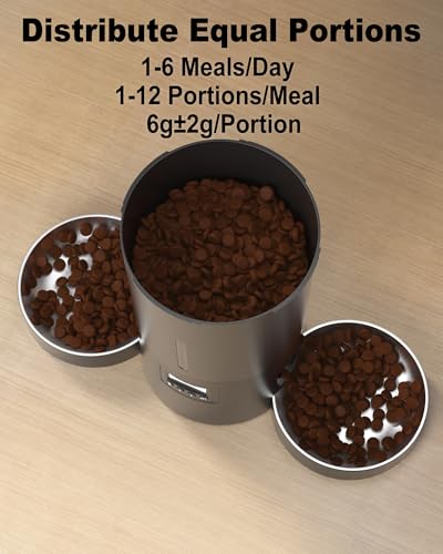 Automatic Cat Feeder 2 Cats, 4.2L Dry Food Auto Dispenser with Double Bowls,Dual Power Supply,Programmable Portion Control,10s Voice Recorder(Black,Stainless Steel Bowls) (Pure Black)