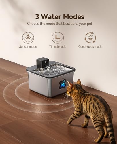 Cordless Cat Water Fountain : [Visual Filter] & [Heavy-Duty Stainless Steel] 3.2L/108oz, FEELNEEDY- Premium, Durable Design, 4000mAh Battery Operated Pet Fountain with Sensor, FN-W17 for Cats and Dogs