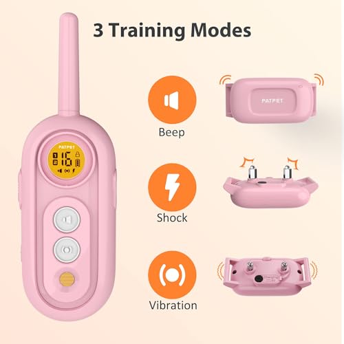 PATPET Dog Shock Collar for Medium Dogs- Dog Training Collar with Remote, Shock Collar for Small Dogs 10-100lbs, Rechargeable IPX7 Waterproof with Beep Vibration Shock Modes