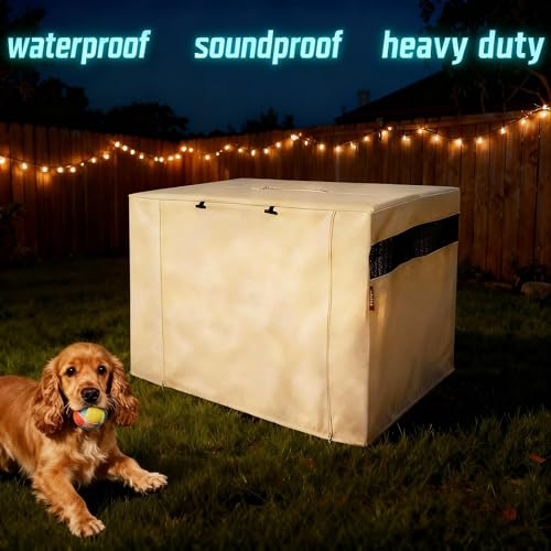 HiCaptain Dog Crate Cover 36.0" L x 23.0" W x 25.0" H with Breathable Mesh, Heavy Duty Kennel Cover, Dual Zippered Panels, Windproof Waterproof(Beige)