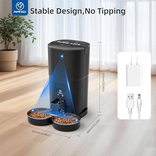 PAPIFEED Automatic Cat Feeder 2 Cats, 2.4G WiFi Cat Food Dispenser with App, 7L Slow Feeder Timed Cat Feeder for Dry Food, 10 Meals/Day, 12 Portions/Meal, Smart Pet Feeder for Small Dog