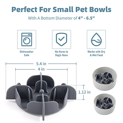 Jaoul Slow Feeder Insert for Small Dogs, Silicone Pet Feeder Accessory with Dividers & Suction Cups, Dishwasher Safe, 5x5 inches, Grey