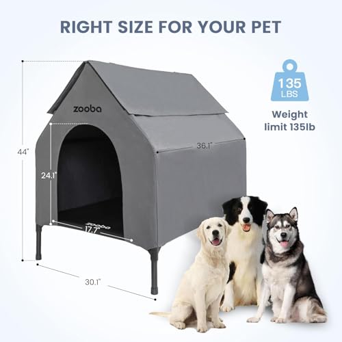 Zooba 36" Large Dog House for Large Dog Indoor or Outside, Weatherproof 600D PVC Outdoor, Featuring Breathable 2x1 Textilene Elevated Dog Bed, Easy Clean (Grey)
