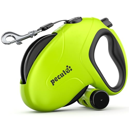 Pecute 32ft Retractable Dog Leash with Reflective Strips, 360° Tangle-Free, One-Button Control & Sturdiness Nylon Material, Long Leash Retractable with Poop Bag Holder for Medium Large Dog