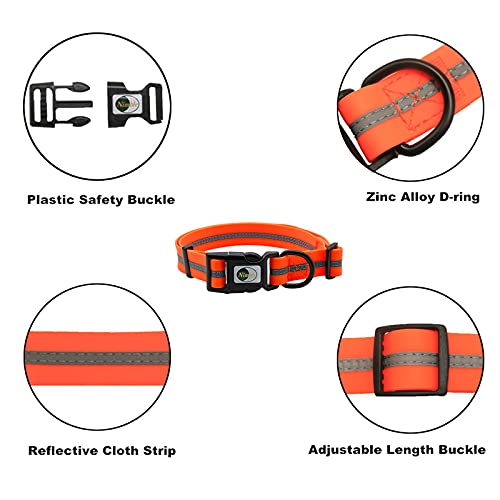 Nimble Reflective Waterproof Dog Collar Adjustable Odor Resistant Easy Clean Pet Collar for Small Medium Large Dogs Night Walking Outdoor Rainy Use (Large (15.35”-24.8”inches), Orange)