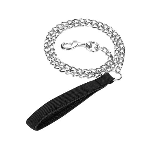 SGODA Metal Chain Heavy Duty Dog Leash, Chew Proof Dog Leash with Soft Handle for Large & Medium Size Pets Walking(4 ft. x 3.0 mm Black)