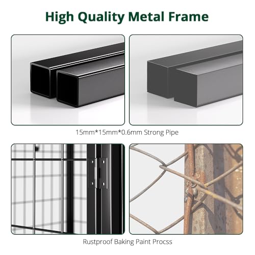 Dog Kennel Outside with Roof, 4'x4'x4.5' Outdoor Dog Kennels for Large Dogs, Heavty Duty Welded Dog Crate Playpen with UV-Resistant Waterproof Cover