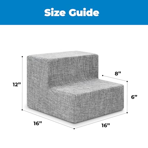 Best Pet Supplies Dog Stairs & Steps - Foam Steps for Small Dogs & Cats, Non-Slip Indoor Balanced Pet Step Support, Dog Ramp, No Assembly, Ash Gray Linen, 2-Step (12-inch Height)