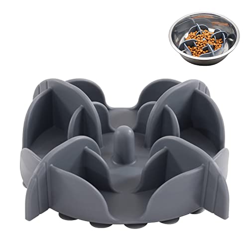 Jaoul Slow Feeder Insert for Small Dogs, Silicone Pet Feeder Accessory with Dividers & Suction Cups, Dishwasher Safe, 5x5 inches, Grey