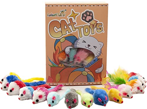Fashion's Talk 48-Count Assorted Mice Cat Toys Furry Rattle Mouse Kitten Toy Mini Mice for Indoor Cats Interactive Play Color Varies