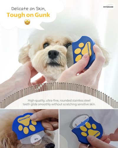 PETHROOM Professional Eye Comb for Pets | Stainless Steel Tear Stain Remover for Cats & Dogs | Gentle Round-Head Grooming Tool | Compact & Portable for Eye Gunk Removal
