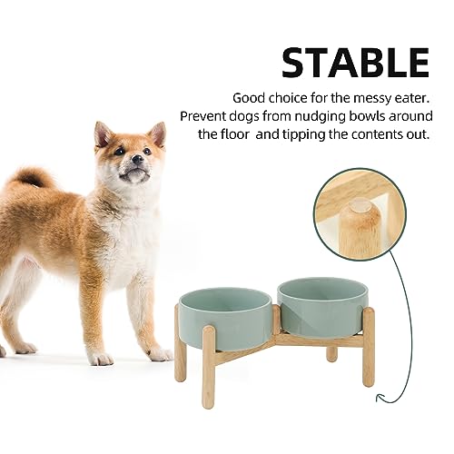 Havniva 6.1inch Ceramic Raised Dog Bowl with Stand, Double Dog Bowls Elevated for Small and Medium Breed Dog Food and Water Bowl Set Non-Slip Dog Dish Large Capacity Feeding Pet Water Bowl