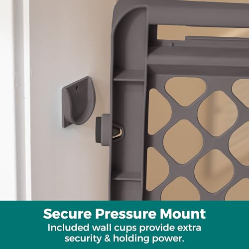 MYPET Essential Petgate: 26-42" Wide Expandable, Pressure Mounted No Tools Needed, Durable Dog Gate for Doorways, Made in USA, 26" Tall, Fieldstone Gray