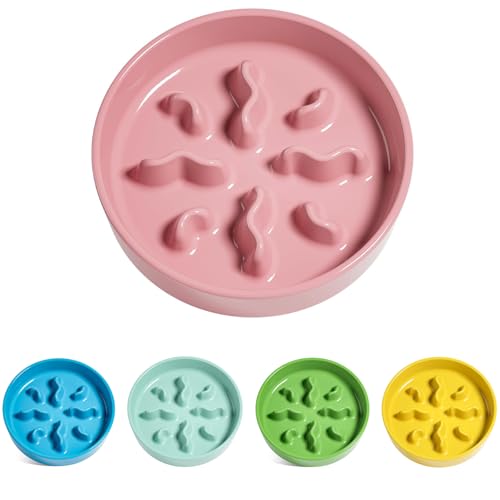LE TAUCI PET Ceramic Slow Feeder Dog Bowls Small Breed, 0.5 Cups Dog Food Dish for Fast Eaters, Puzzle Bowl for Small Dogs and Cats, 5.5 Inch-Pink