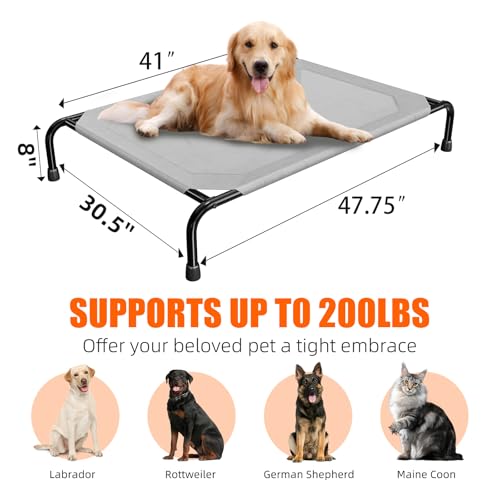 Simple Trending Raised Dog Bed for Large Dogs, Waterproof XL Dog Cot, Outdoor Cooling Elevated Pet Bed Load 200lb, 47.75" x 30.5", Grey