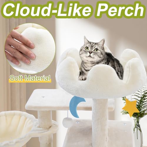 Cat Tree Tower with Metal Frame Hammock, 40'' Cat Trees for Indoor Cats Large Adult, Cat Towers with Scratching Post, Cats Condo Furniture with Cloud Top Perch, Cats Climbing Tower for Kittens(White)
