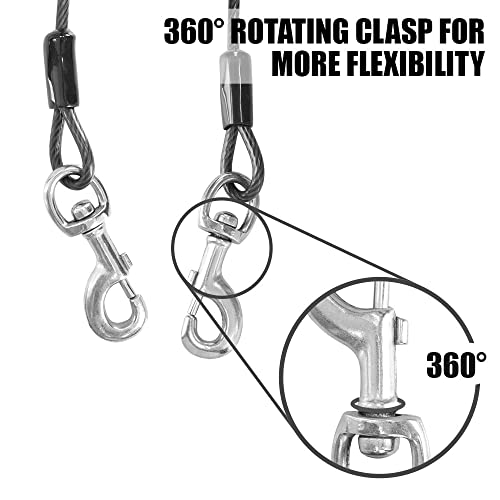 BV Dog Tie Out Cable 25 Feet - Heavy Duty Dog Lead Up to 250 Pounds - Reflective & Rust-Free with Quick Release Swivel Clips & 360° Rotating Clasp - Tangle-Free Dogs Runner for Yard (Grey, Single)