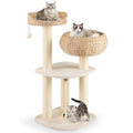 Tangkula Modern Cat Tree, Tall Cat Tower with Natural Sisal Scratching Post, Hand-Made Wicker Cat Condo & Top Perch, Funny Hanging Toy Ball, Cute Cat Tree Tower for Indoor Cats