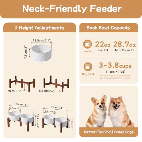 Havniva 6.1" Elevated Dog Bowls Ceramic Raised Dog Bowl with Non-Slip Stand (Acacia Wood) Two Height Options, Dog Food & Water Bowl for Small & Medium Breed Dogs - 3.4 Cups 27 oz