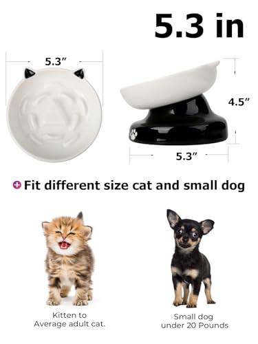 Y YHY Ceramic Cat Slow Feeder, Elevated Dog Food Bowl Tilted Design, Slow Feeder Bowl no Black Chin, Cat Shape for Dry and Wet Food