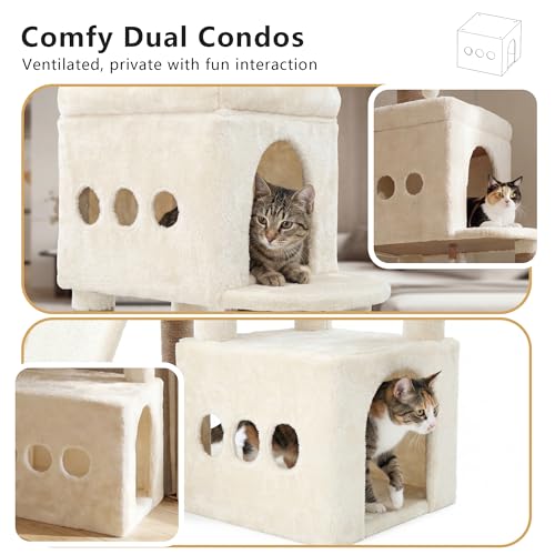 Heybly Cat Tree, 72.4-Inch Anti-Tip Cat Tower for Large Cats, All-in-One Cat Furniture with Spacious Perches, Multiple Interactive Areas, Extra-Large Sisal Scratching Board, Beige HCT060MJ