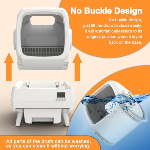 FRCFRC Automatic Cat Litter Box Self Cleaning - App Control, Cat Toilet Records, Suitable for Big Cats, Medium Cats, Kittens and Multi-Cat Families, Anti-Pinch, Low Noise【Assembly Required】- White