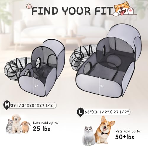 Tailtastic Pet Playpen with Surround Tunnel, Outdoor/Indoor Cat Playpen with Breathable Soft Sides，Tailtastic Cat Enclosure Tent for Small Animals, Portable Tent with Carry Bag (Medium)