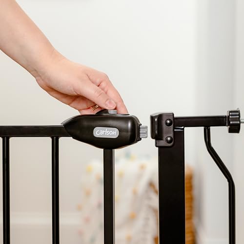 Carlson 29.5–36.5” Extra Wide Dog Gate with Small Pet Door, Walk-Through Pressure Mounted Metal Indoor Pet Safety Gate, Black, Tested and Trusted by Pet Parents, American Designed, American Owned