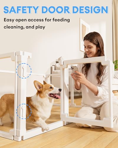 Pawaura Clear Acrylic Dog Playpen Indoor,Tool-Free Assembly & Easy Clean,24 in Puppy Playpen with Door for Small Dogs/Cats/Rabbits/Pigs/Ferret,Indoor and Outdoor Use,10 Panels(White)