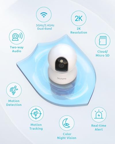 blurams 5G Cameras for Home Security, 2K Pet Camera with Phone App, 360° PTZ Indoor Camera w/Dual-Band WiFi6, Free Human/Motion/Sound Detection, 2-Way Talk, Night Vision, Compatible with Alexa, 2Pack
