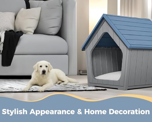 DRATO Dog House Indoor Outdoor Durable Resin Material Houses for Dogs Outside Weatherproof Cozy Small Dog Houses Pet Shelter for Patio, Porch, Living Room