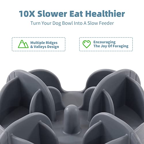 Jaoul Slow Feeder Insert for Small Dogs, Silicone Pet Feeder Accessory with Dividers & Suction Cups, Dishwasher Safe, 5x5 inches, Grey