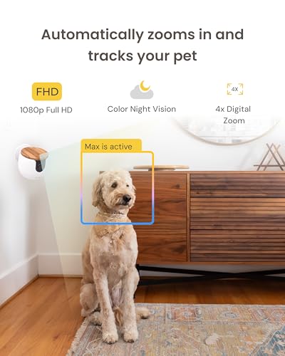 Furbo Mini Pet Camera: Security Cam w/Barking/Meowing Alerts, Cat or Dog Tracking w/Phone App, Smart Home Indoor Monitoring, 2-Way Speaker. No Subscription Needed. Standard See, Talk & Toss Features