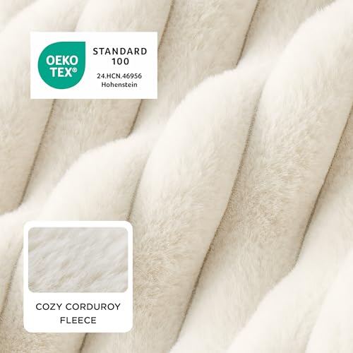 Bedsure ComfyFleece™ Cute Dog Bed for Small Medium Dogs - Washable Furry Puppy Beds, Rectangle Orthopedic Corduroy Fleece Pet Beds with Removable Zipper Cover, 25x21x7inches, Cream