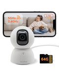 SensForge 2.5K Pan-Tilt Security Camera, 360° Dual-Band WiFi Camera for Home, Free AI Human & Pet Detection, 2-Day Cloud + 64GB SD Storage, Two-Way Talk, Optional AI + Storage Upgrade (1, White)