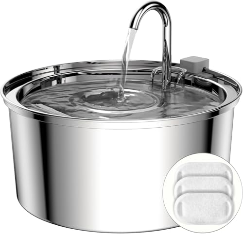Cat Water Fountain Stainless Steel - 108oz/3.2L Large Capacity Cat Fountain for Drinking, Ultra Quiet Metal Pet Water Fountain for Cats, Small Dogs, Multiple Pets