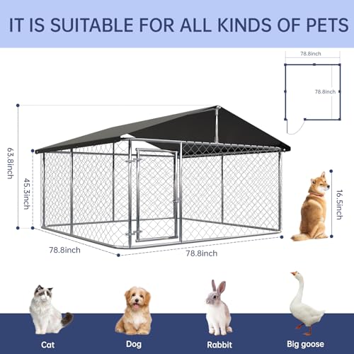 Petony Large Outdoor Dog Cage, Heavy Duty Dog Kennel House Mesh, Big Enclosure Pet Kennel Steel Fence with Secure Lock(78”x 78”)
