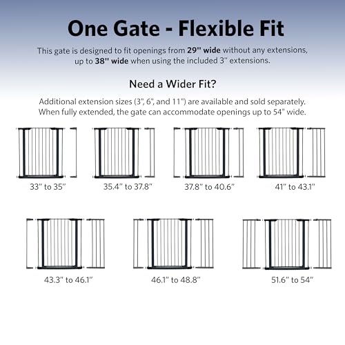 MidWest Homes for Pets 39-Inch High Walk-Thru Pressure Mounted Steel Dog Gate, Expands to 38 Inches Wide, Includes 3-inch Extensions, Textured Graphite