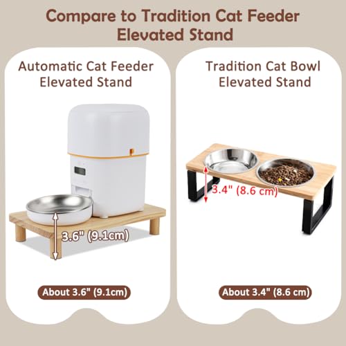 SZEE Cat Food Stand for Automatic Feeder & Tradition Bowls, Elevated Cat Food Table Station, Raises Feeder/Bowl by 2 3/8", Premium Solid Wood Material, Relieves Spine and Joints Noticeably on Pets